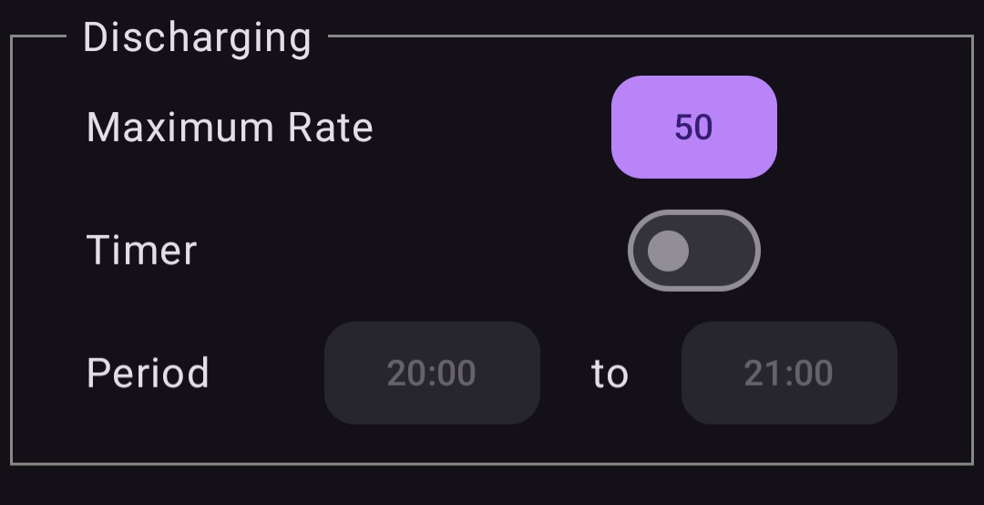 Discharging settings screenshot